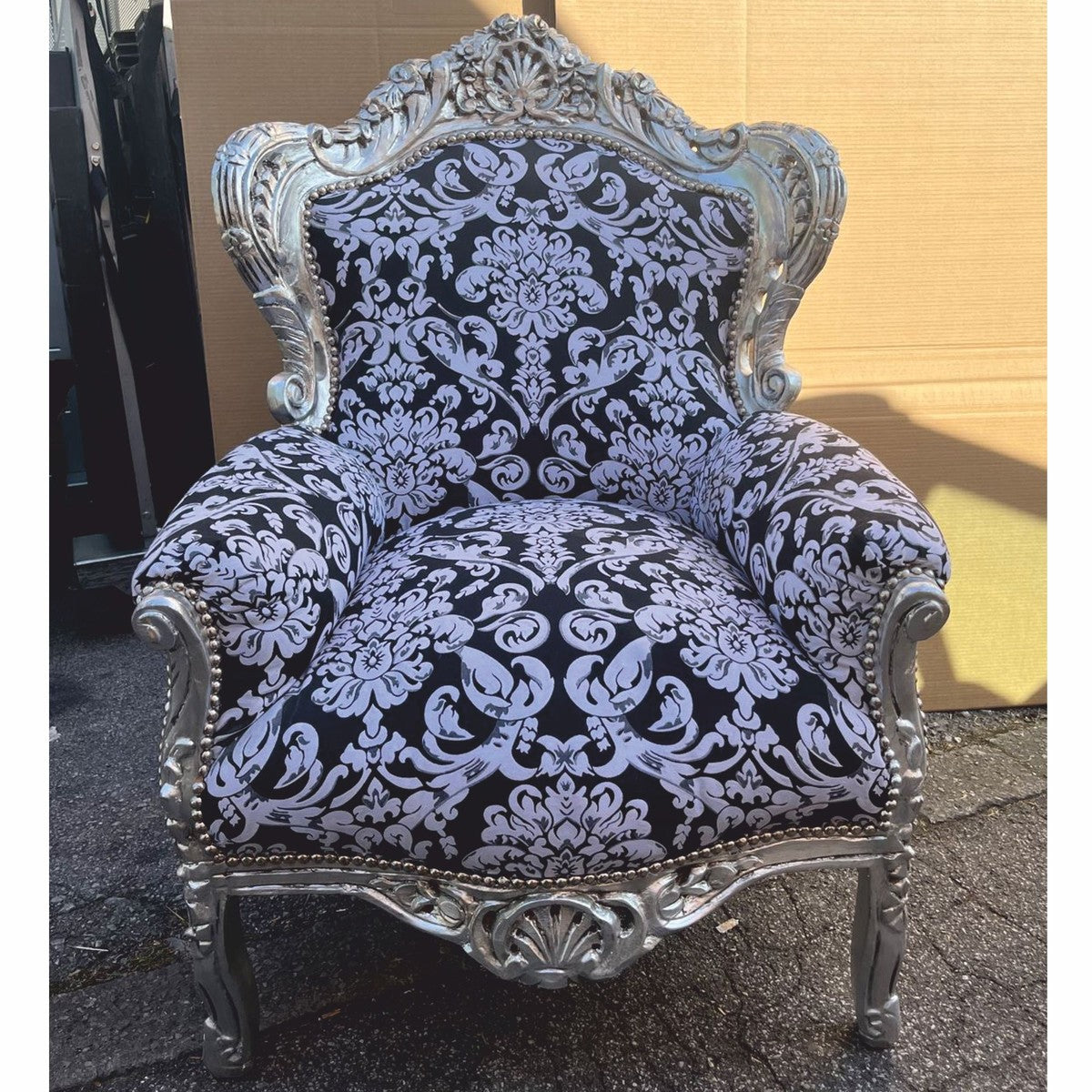 Barock Wohnzimmer Sessel Schwarz / Weiß / Silber - Prunkvolle Barock Möbel