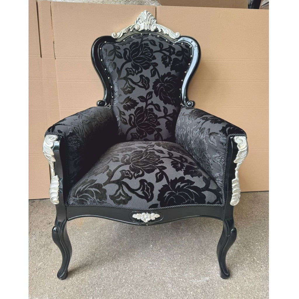 Pompöös by Luxus Barock Sessel Grau / Schwarz / Silber - designed by Harald Glööckler