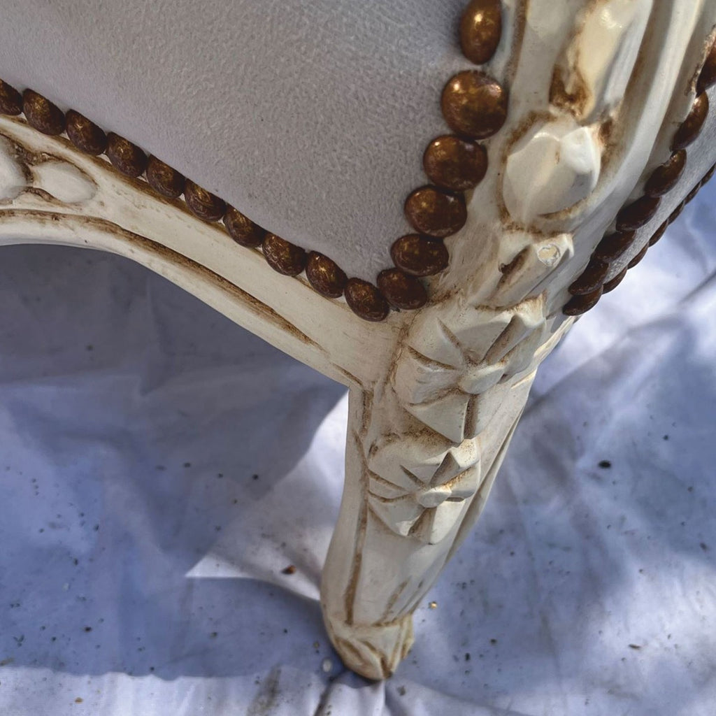 Barock Wohnzimmer Sessel Grau / Antik Weiß - Prunkvolle Barock Möbel