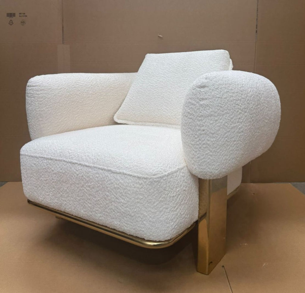 Luxus Sessel Weiß / Gold 115 cm - Wohnzimmer & Hotel Möbel