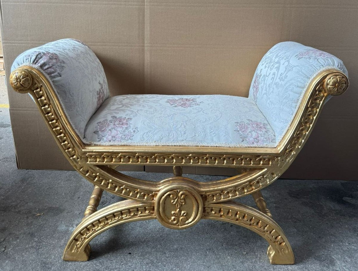 Barock Schemel Grau / Gold 100 cm - Barockstil Möbel