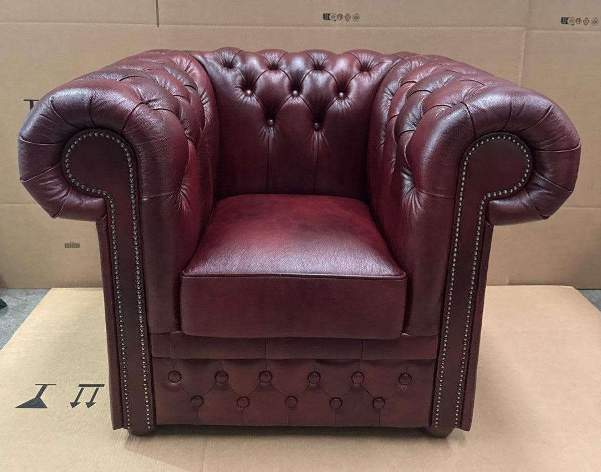 Luxus Chesterfield Leder Sessel Bordeauxrot / Dunkelbraun - Chesterfield Möbel