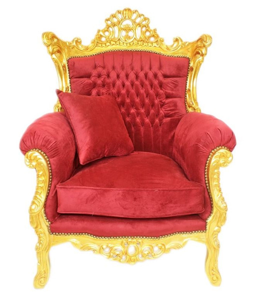 Barock Wohnzimmer Set Bordeaux Samtstoff / Gold - 2er Sofa + 2 Sessel