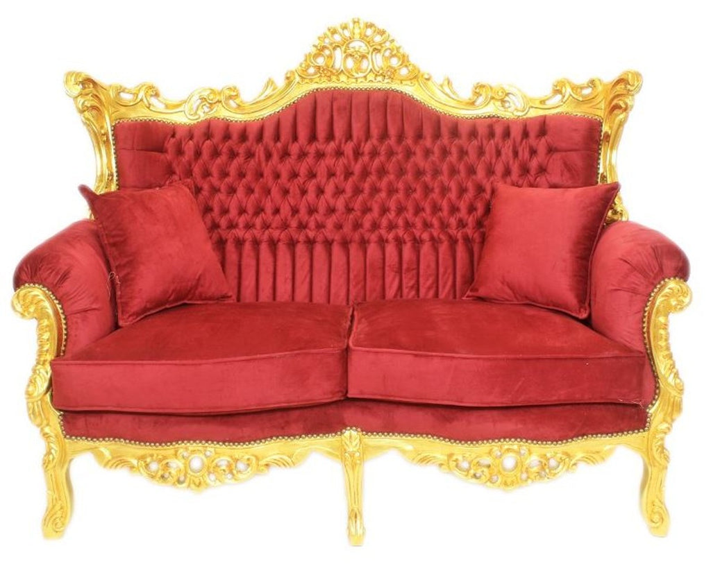 Barock Wohnzimmer Set Bordeaux Samtstoff / Gold - 2er Sofa + 2 Sessel