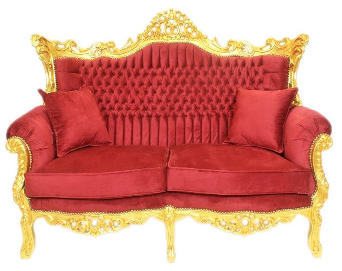Barock Wohnzimmer Set Bordeaux Samtstoff / Gold - 2er Sofa + 2 Sessel