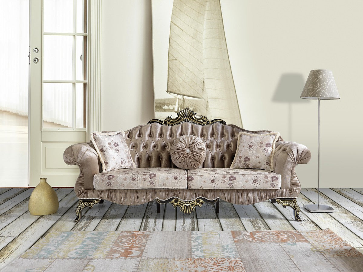 Barock Wohnzimmer Set Braun / Beige / Schwarz / Gold - 2 Sofas & 2 Sessel & 1 Couchtisch - Barock Wohnzimmer Möbel