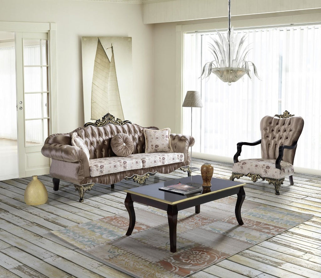 Barock Wohnzimmer Set Braun / Beige / Schwarz / Gold - 2 Sofas & 2 Sessel & 1 Couchtisch - Barock Wohnzimmer Möbel