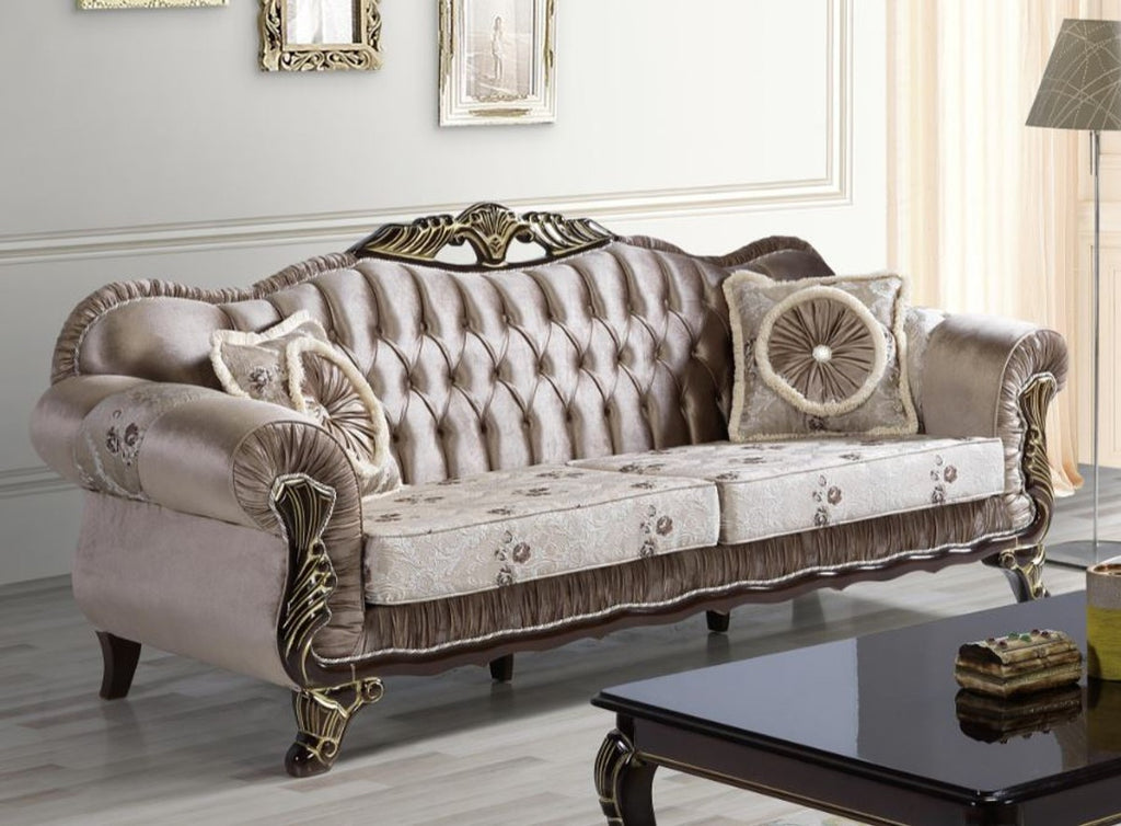 Barock Wohnzimmer Set Braun / Beige / Schwarz / Gold - 2 Sofas & 2 Sessel & 1 Couchtisch - Wohnzimmer Möbel im Barockstil