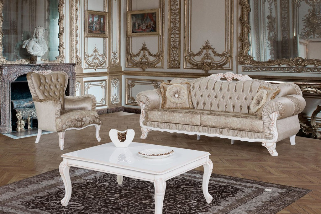 Barock Wohnzimmer Set Braun / Weiß / Beige - 2 Sofas & 2 Sessel & 1 Couchtisch - Wohnzimmer Möbel im Barockstil