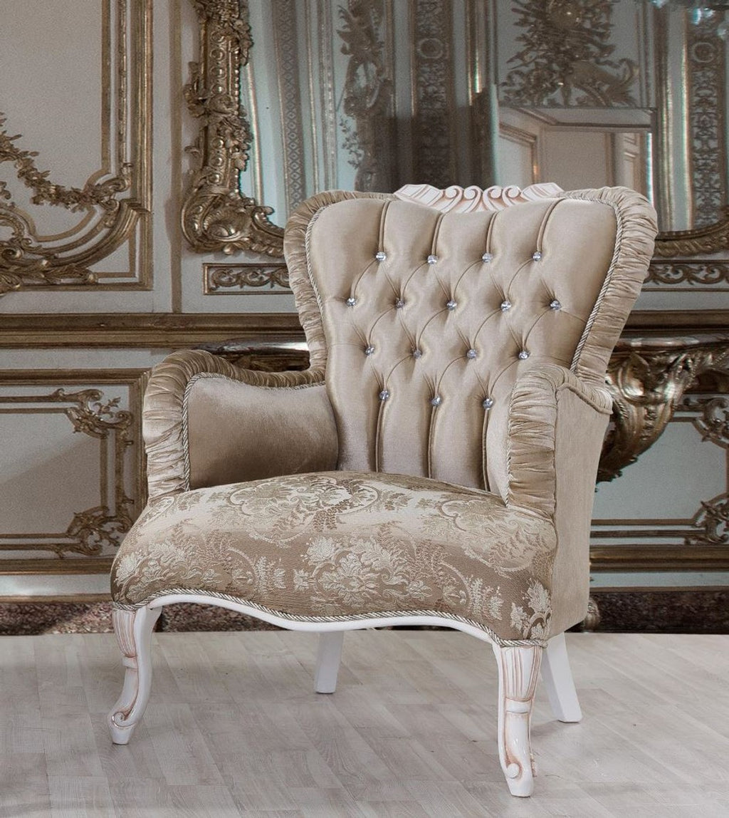 Barock Wohnzimmer Set Braun / Weiß / Beige - 2 Sofas & 2 Sessel & 1 Couchtisch - Wohnzimmer Möbel im Barockstil