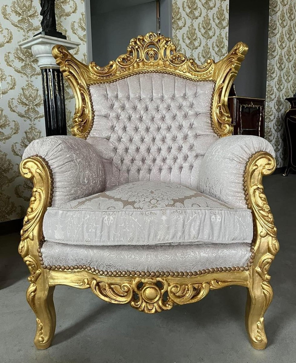 Barock Wohnzimmer Set Grau Muster / Gold - 1 Barock Sofa & 2 Barock Sessel - Wohnzimmer Möbel im Barockstil - Barock Möbel - Barock Wohnzimmer Einrichtung