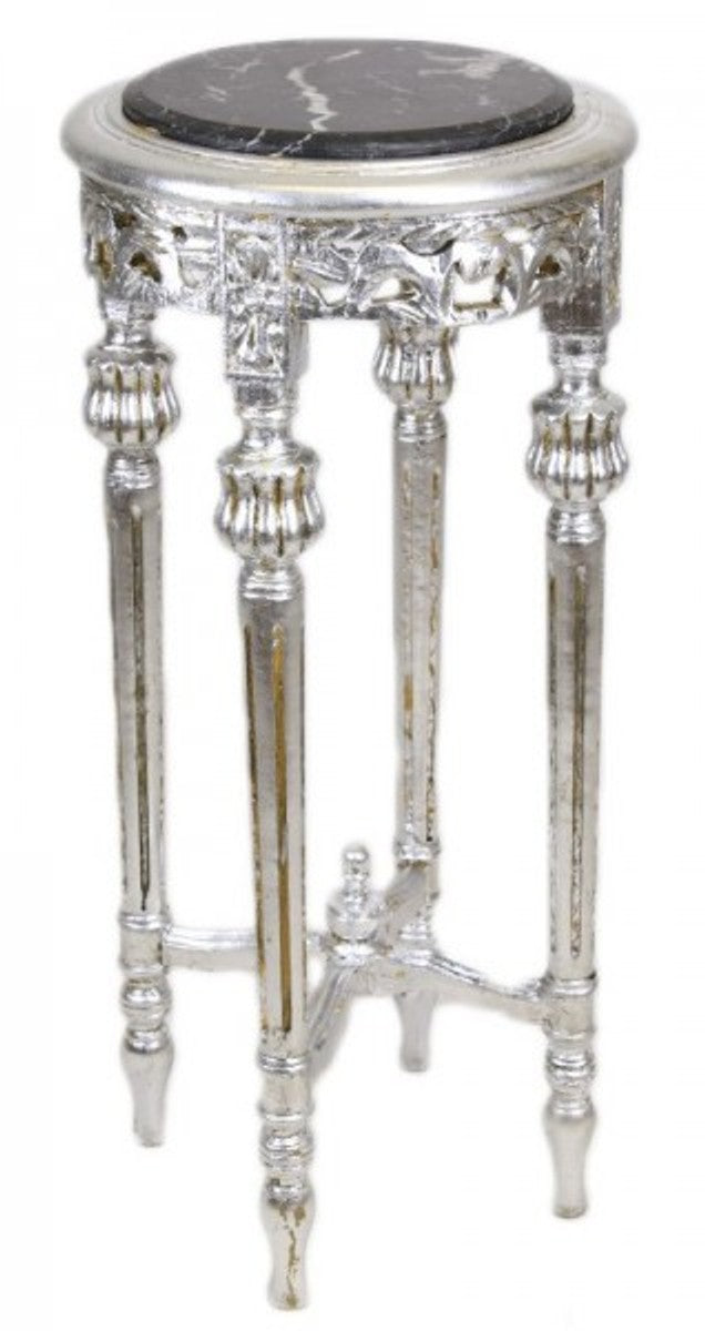 Barock Beistelltisch mit schwarzer Marmorplatte Rund Silber 70 x 35 cm Antik Stil - Telefon Blumen Tisch