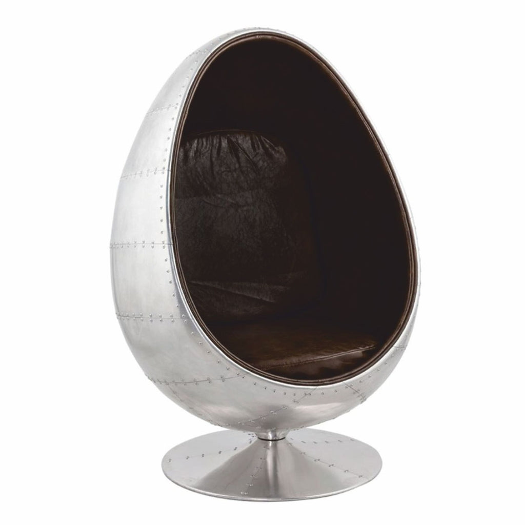 Aluminium Drehsessel mit Kunstleder Silber / Dunkelbraun H. 133 cm - Aluminium Möbel