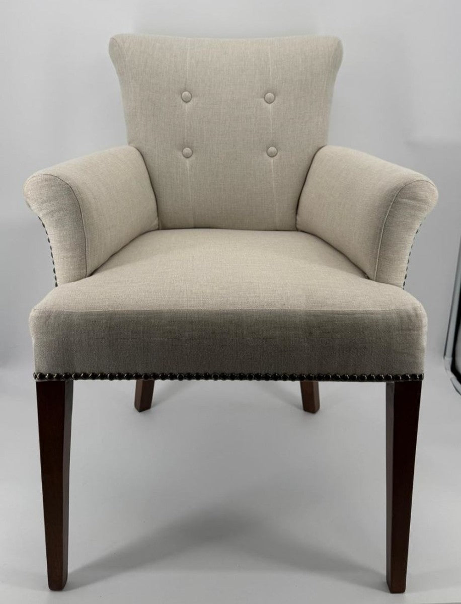 Luxus Esszimmer Stuhl mit Armmlehnen Grau / Braun H. 86 cm - Esszimmer Möbel