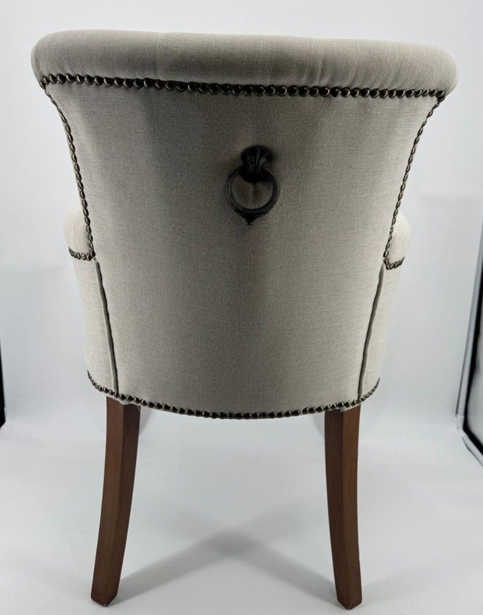 Luxus Esszimmer Stuhl mit Armmlehnen Grau / Braun H. 86 cm - Esszimmer Möbel