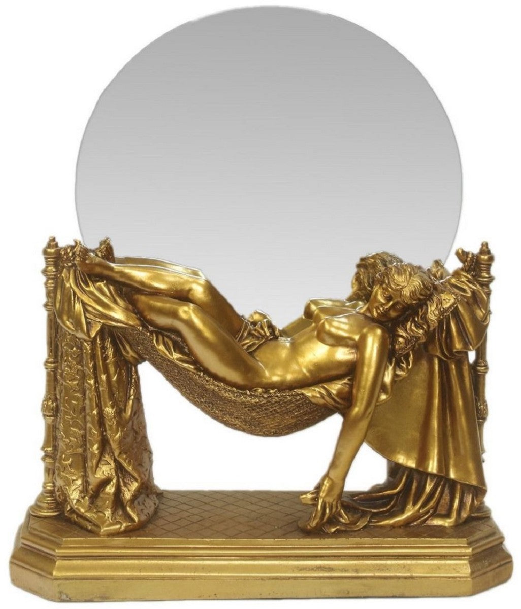 Barock Tischspiegel Gold 30 x H. 37 cm - Standspiegel - Schminkspiegel - Kosmetikspiegel - Kleiner Deko Spiegel im Barockstil