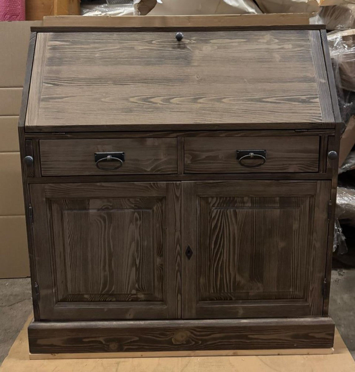 Landhausstil Schreibkommode mit 2 Türen und 8 Schubladen Dunkelbraun 106 cm