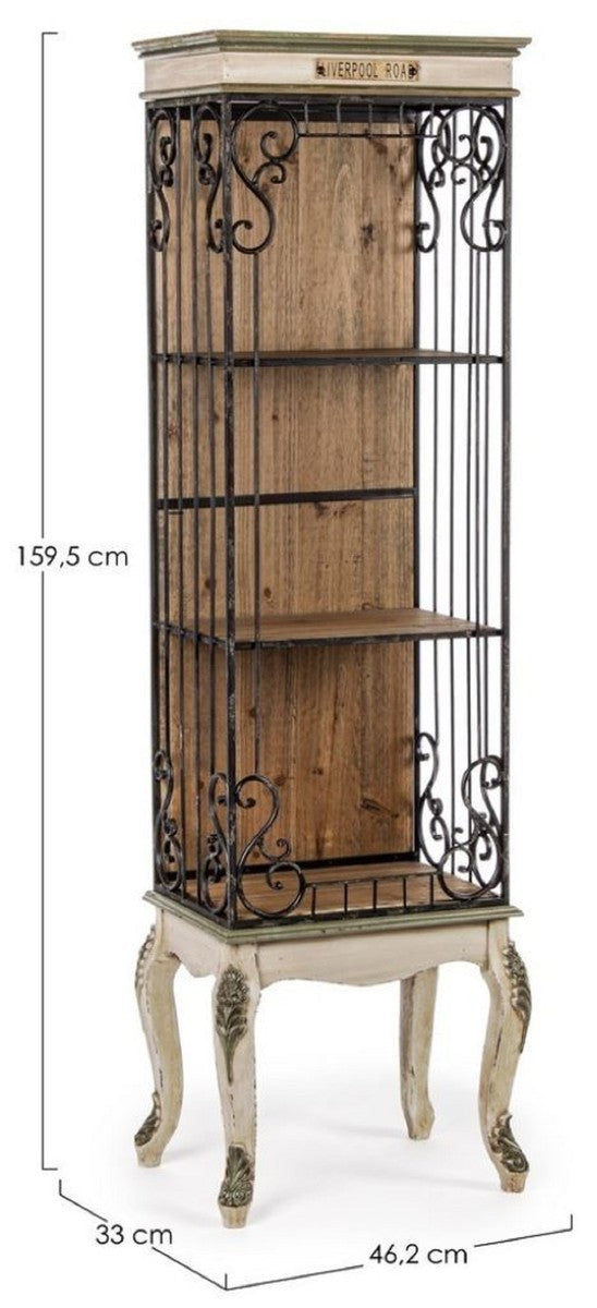 Barock Bücherschrank Creme / Braun 46,2 x 33 x H. 159,5 cm - Barock Schrank - Barock Regalschrank - Barock Wohnzimmer Möbel - Barock Büro Möbel - Barock Einrichtung