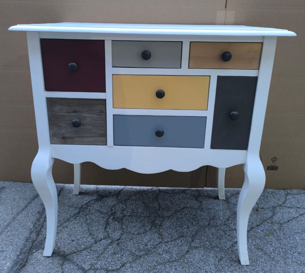 Landhausstil Kommode mit 7 Schubladen Weiß / Bunt H. 82 cm