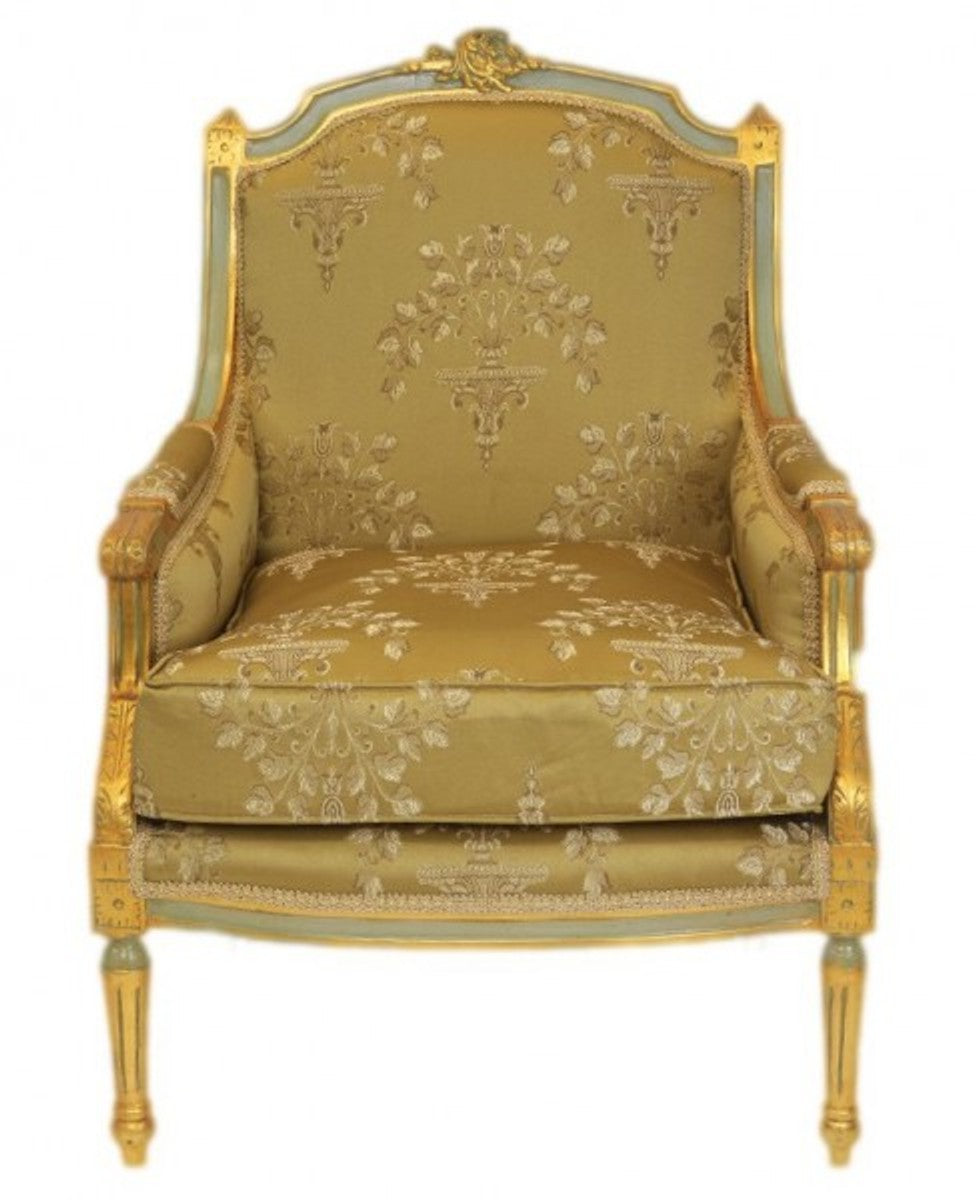 Barock Lounge Thron Sessel Empire Gold Muster - Ohren Sessel - Ohrensessel Tron Stuhl
