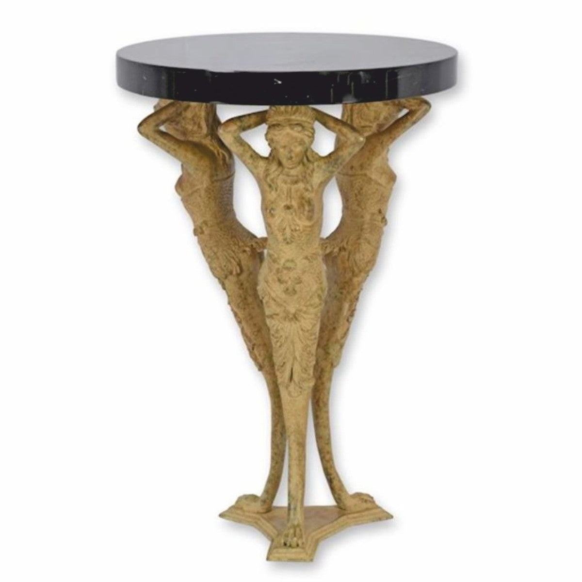 Barock Bronze Beistelltisch mit Marmorplatte Beige / Schwarz H. 67 cm