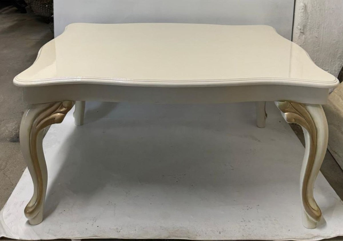 Luxus Barock Couchtisch Creme / Gold 105 cm - Barockstil Wohnzimmertisch