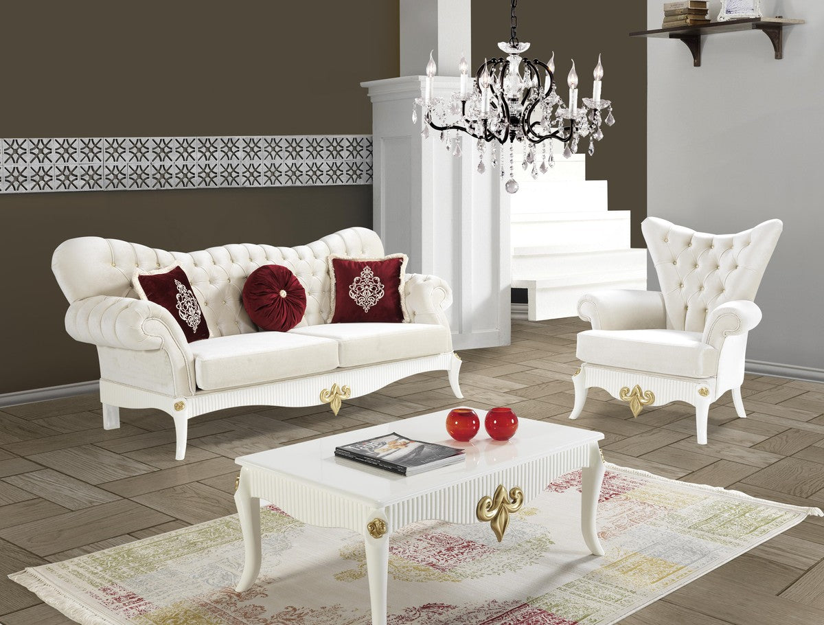Barock Couchtisch Weiß / Gold 105 x 74 x H. 50 cm - Barockstil Wohnzimmertisch - Barock Wohnzimmer Möbel