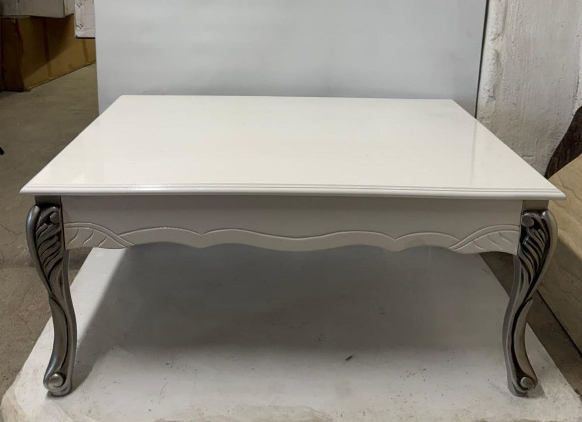Luxus Barock Couchtisch Weiß / Silber 105 cm - Barock Möbel