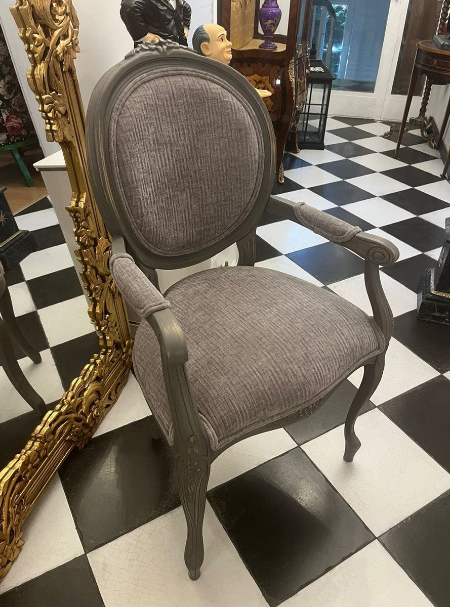 Luxus Barock Esszimmer Stuhl mit Armlehnen Grau / Antik Grau - Barock Möbel