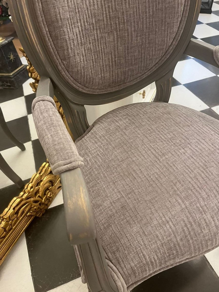 Luxus Barock Esszimmer Stuhl mit Armlehnen Grau / Antik Grau - Barock Möbel