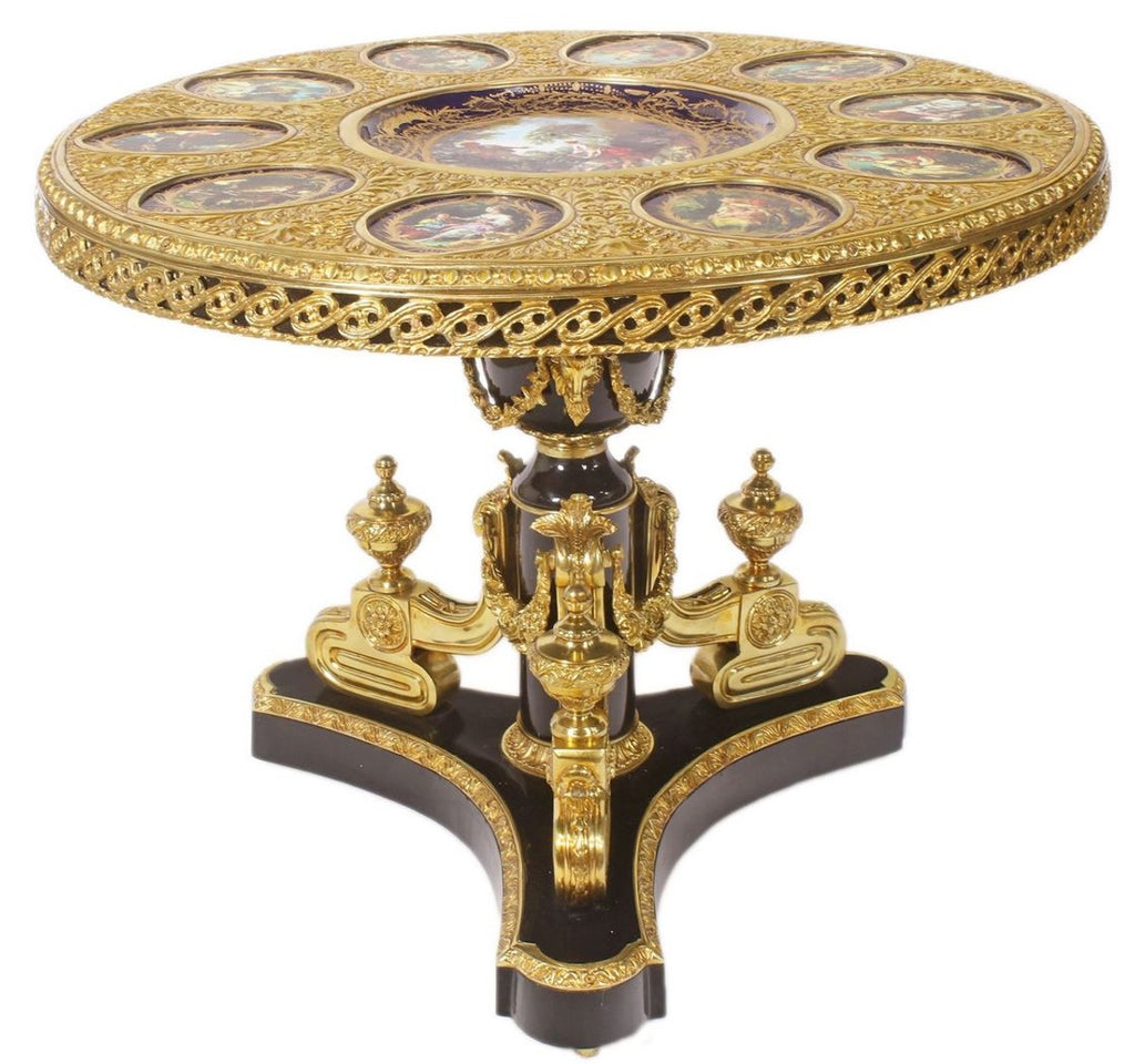 Barock Esstisch Dunkelbraun / Mehrfarbig / Gold - Prunkvoller Massivholz Esszimmertisch im Barockstil - Barock Esszimmer Möbel - Edel & Prunkvoll