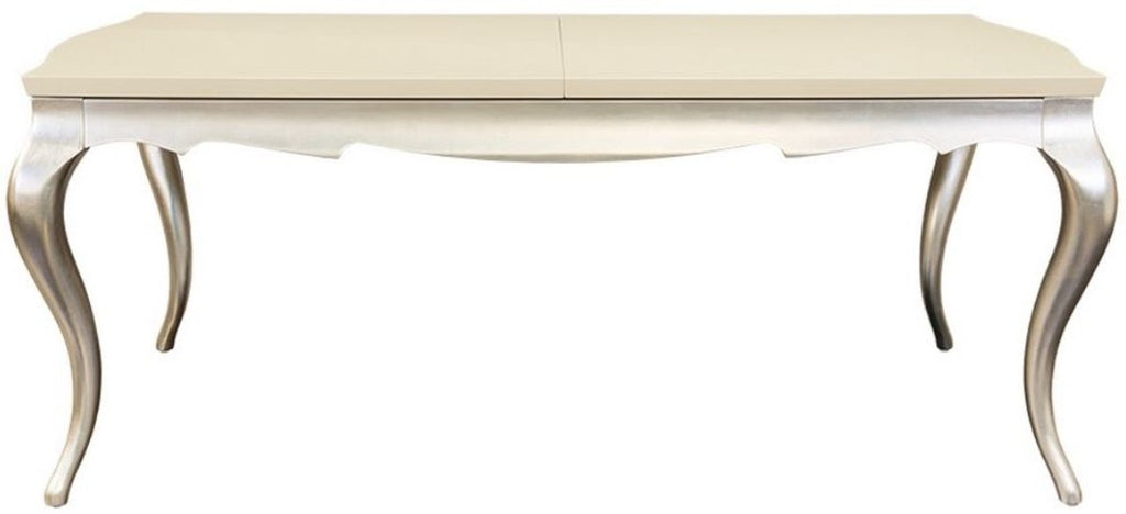 Art Deco Esstisch Creme / Silber 189-240 x 108 x H. 76 cm - Ausziehbarer Massivholz Küchentisch - Art Deco Esszimmer Möbel