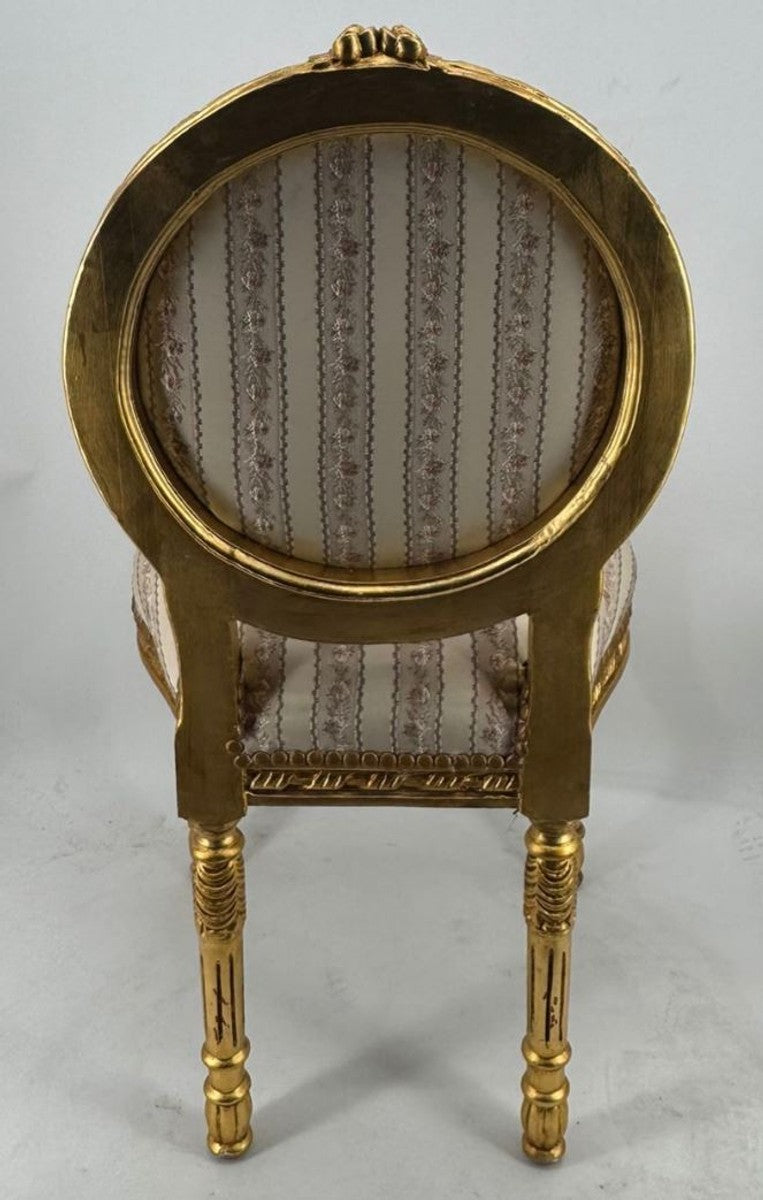 Barock Esszimmer Stuhl mit Streifen Gold - Prunkvolle Barockstil Möbel