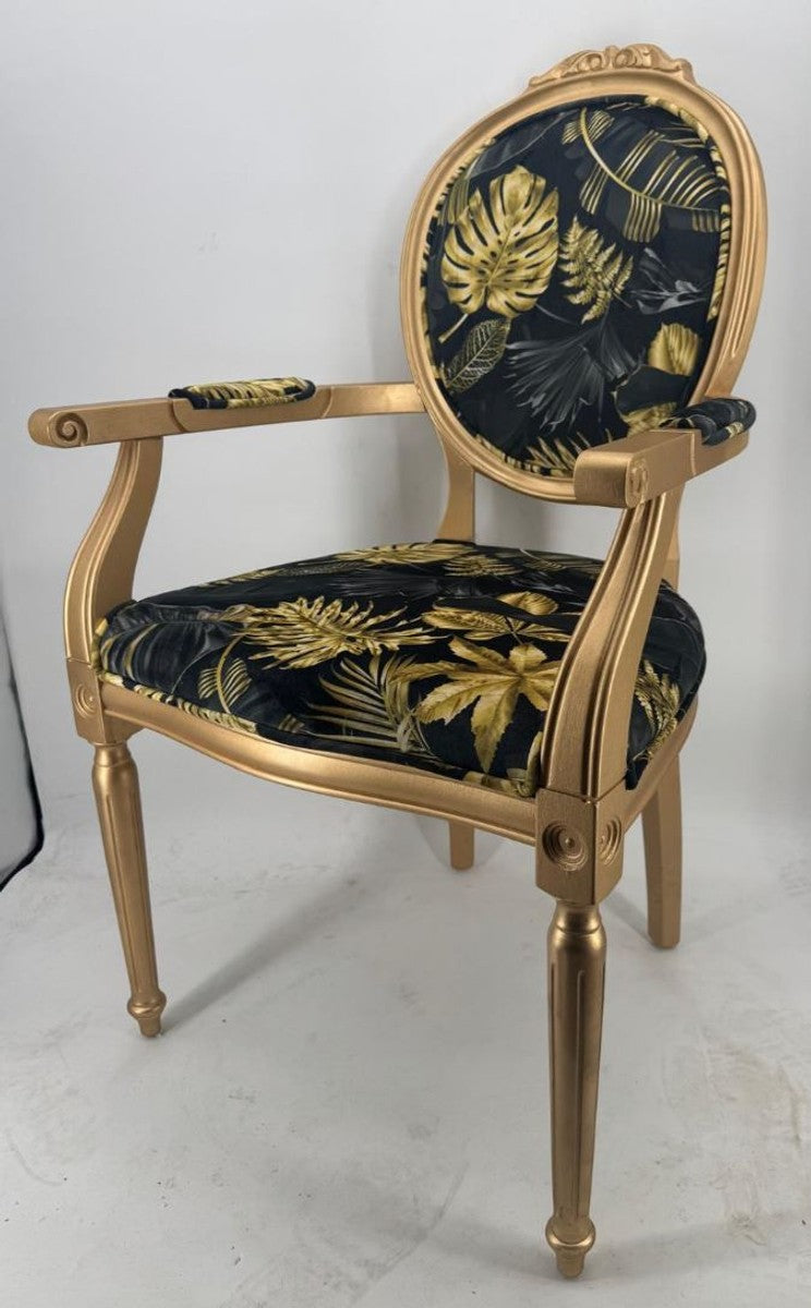 Luxus Barock Esszimmer Stuhl mit Armlehnen Schwarz / Gold H. 95 cm - Barock Möbel