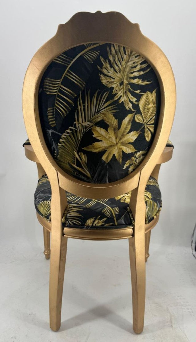 Luxus Barock Esszimmer Stuhl mit Armlehnen Schwarz / Gold H. 95 cm - Barock Möbel