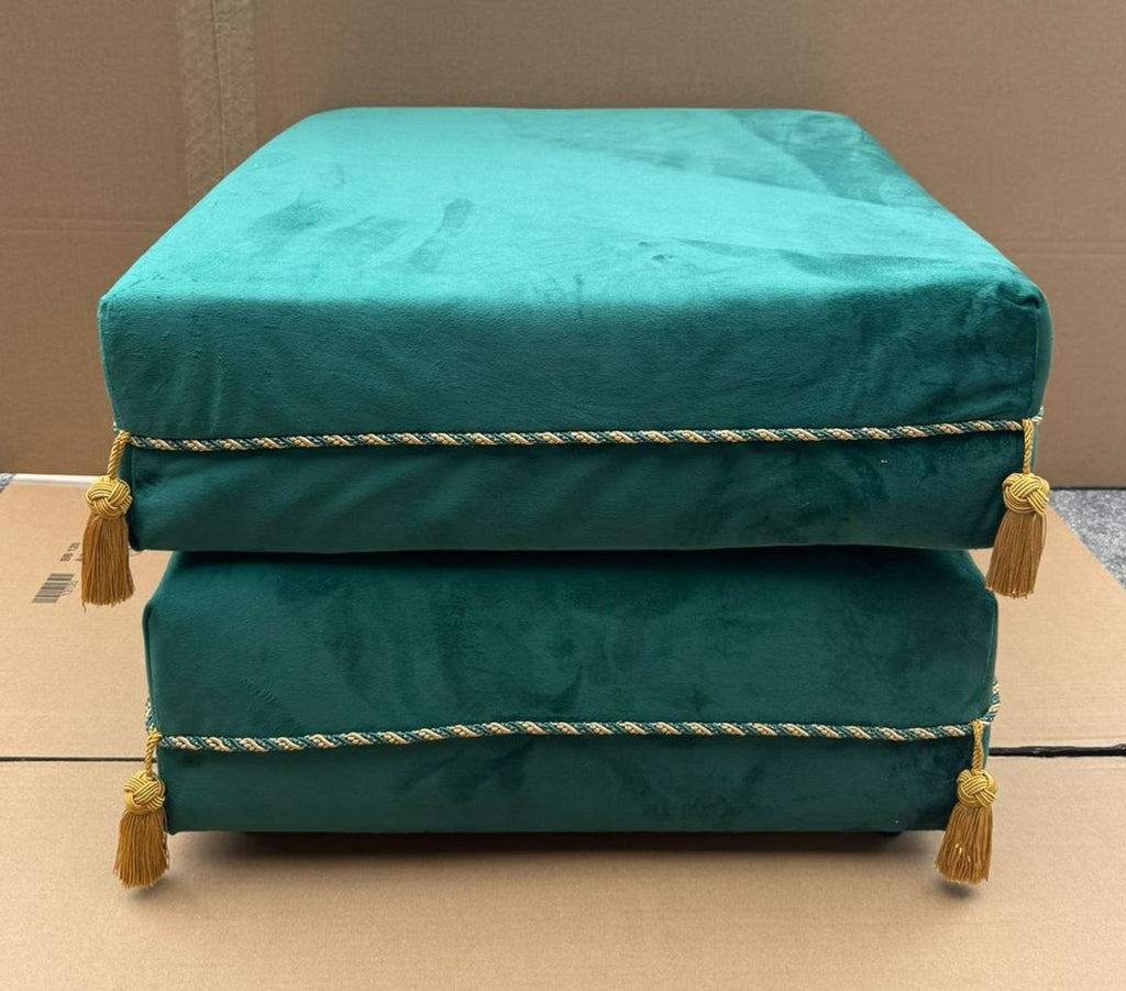 Luxus Samt Hocker Türkis / Gold 57 x 57 x H. 42 cm - Luxus Möbel