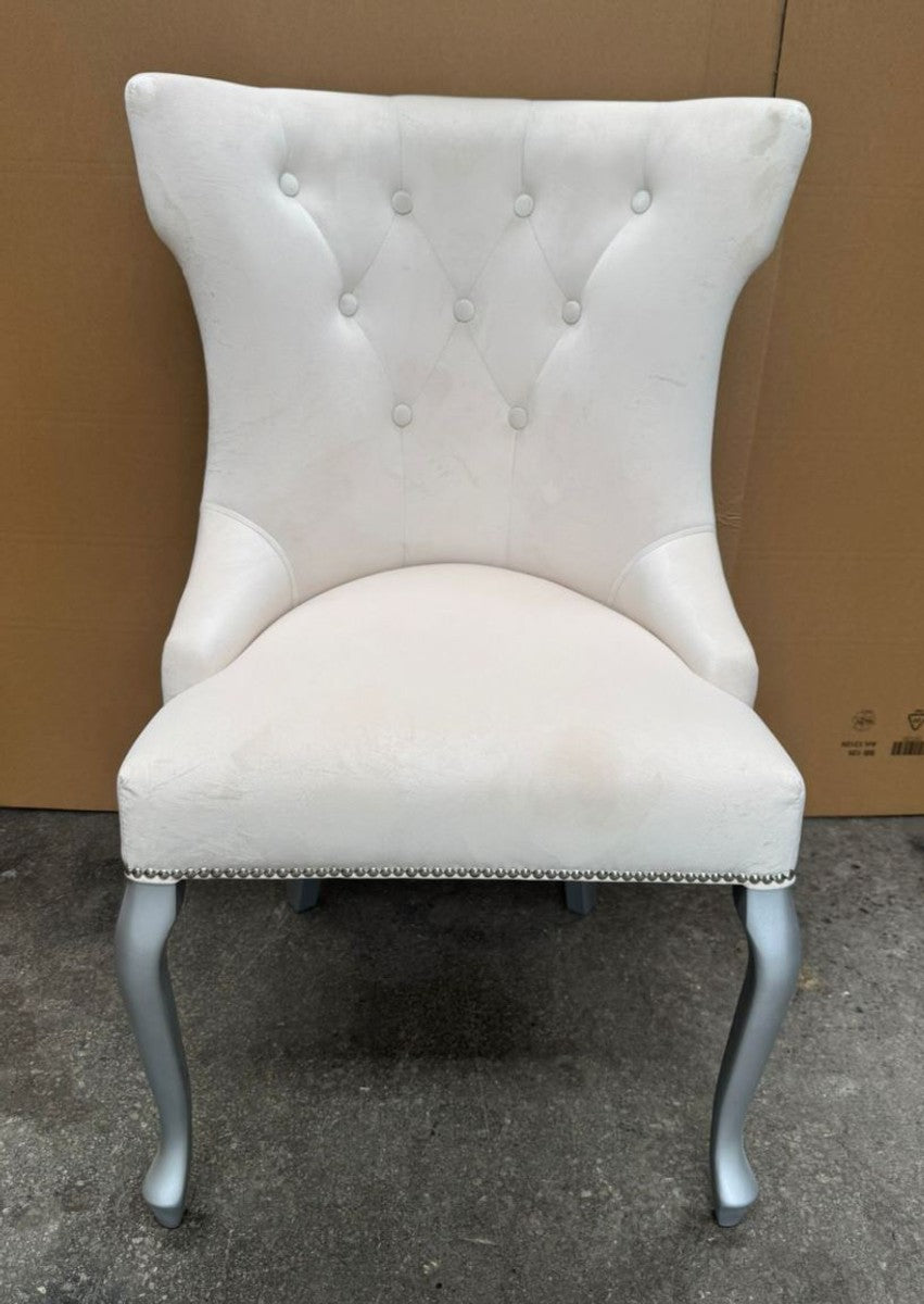 Art Deco Esszimmer Stuhl Weiß / Silber / Grau H. 97 cm - Esszimmer Möbel