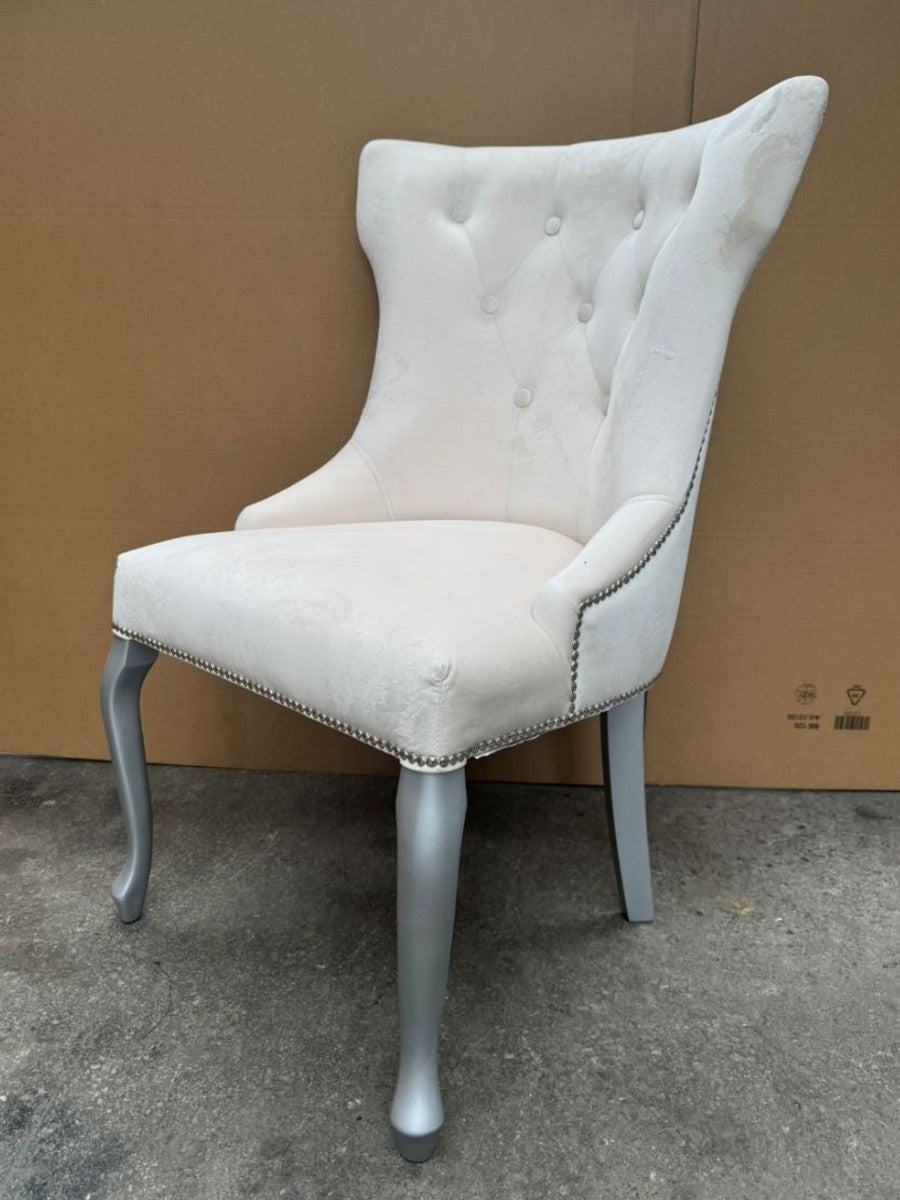 Art Deco Esszimmer Stuhl Weiß / Silber / Grau H. 97 cm - Esszimmer Möbel