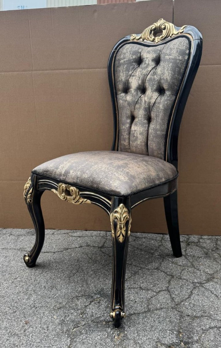 Luxus Barock Esszimmer Stuhl Grau / Schwarz / Gold H. 109 cm - Barock Möbel