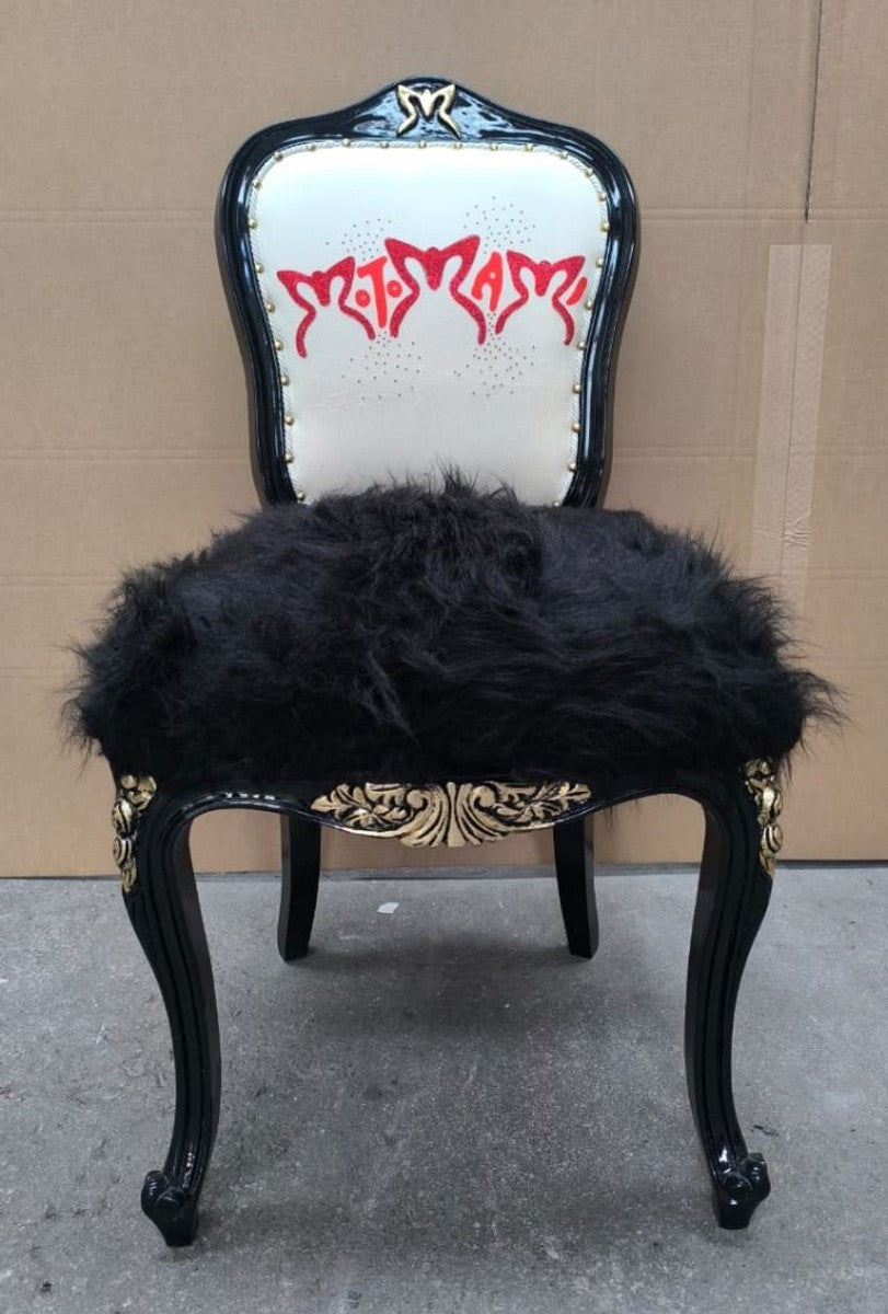 Luxus Barock Esszimmer Stuhl Schwarz / Weiß / Rot / Gold - Barock Möbel