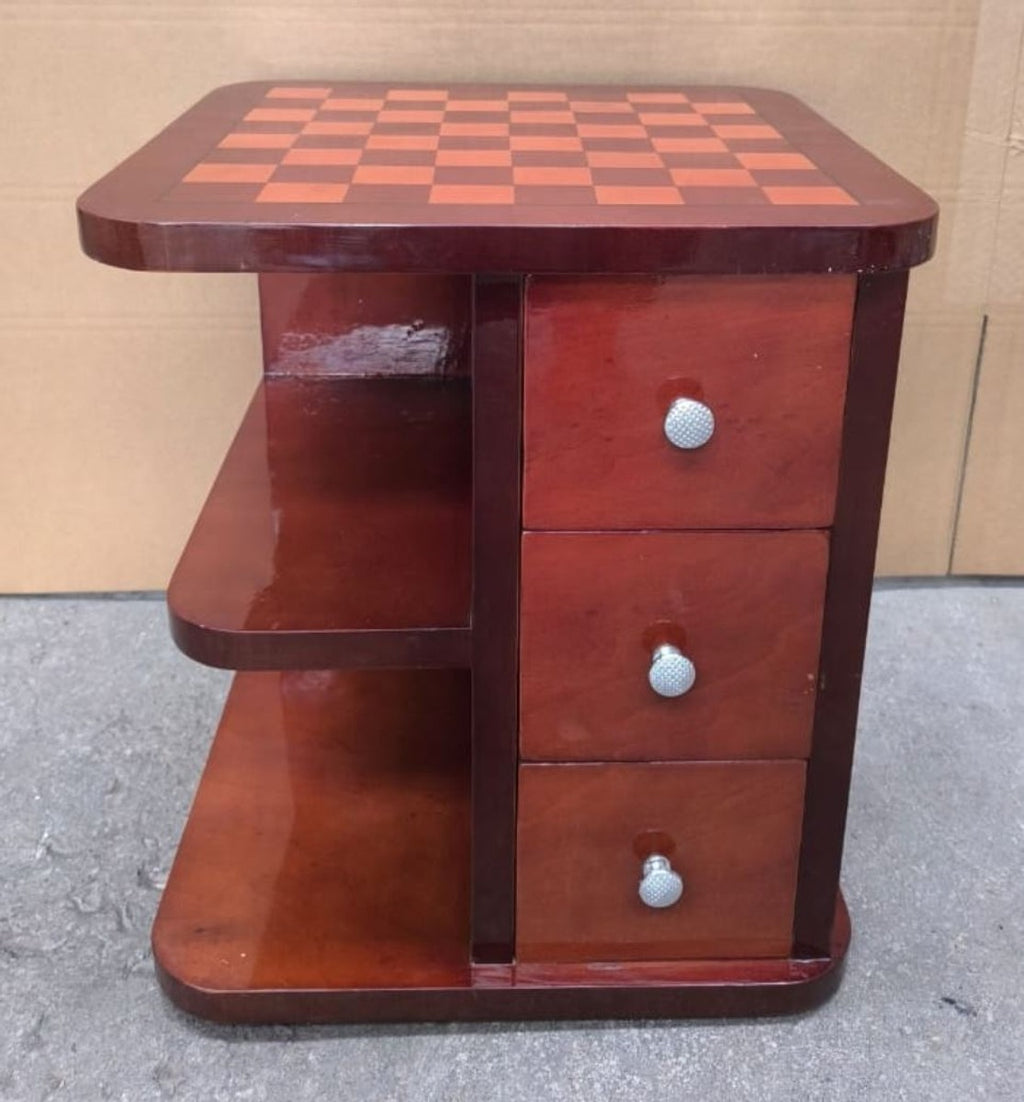 Schach Beistelltisch Mahagonibraun / Silber 50 x 50 x H. 55 cm