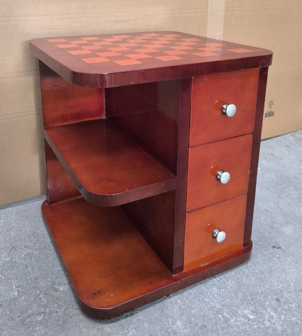 Schach Beistelltisch Mahagonibraun / Silber 50 x 50 x H. 55 cm