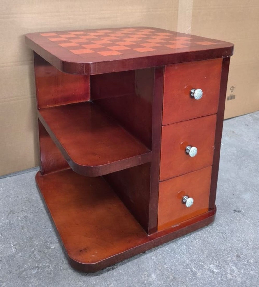 Schach Beistelltisch Mahagonibraun / Silber 50 x 50 x H. 55 cm