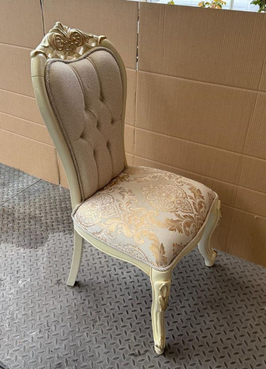 Luxus Barock Esszimmer Stuhl Weiß / Creme / Gold H. 113 cm - Esszimmer Möbel