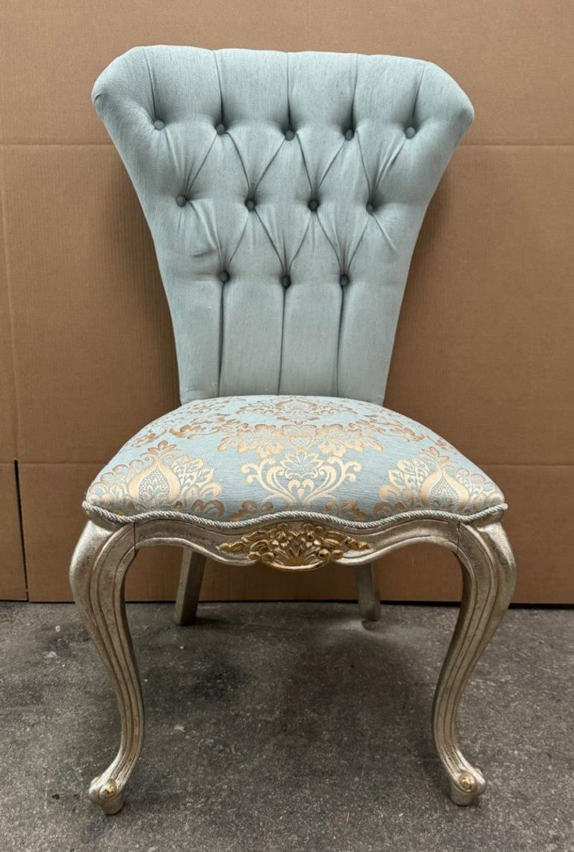 Luxus Barock Esszimmer Stuhl Türkis / Silber / Gold - Barock Möbel