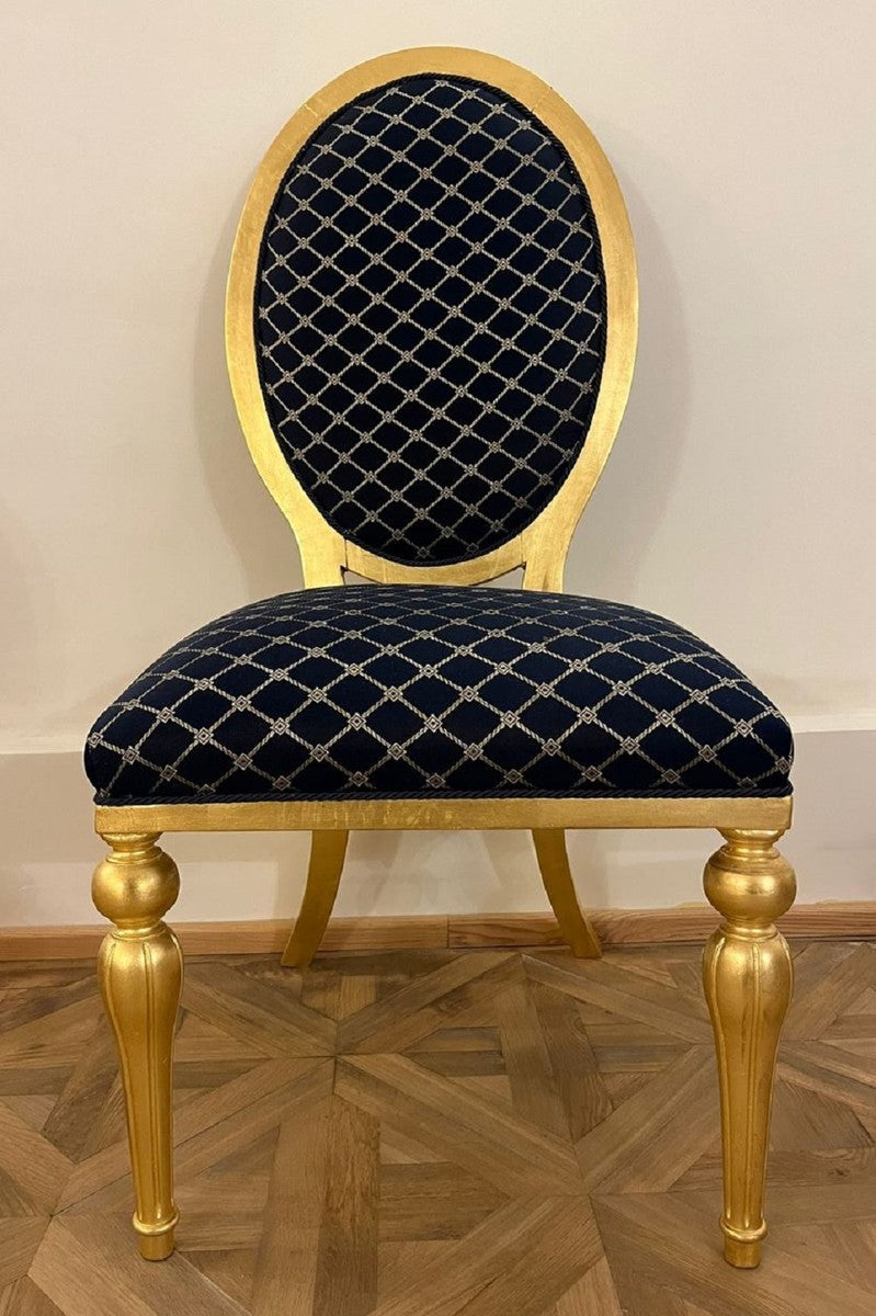 Barock Esszimmer Stuhl mit Muster Blau / Gold - Esszimmer Möbel im Barockstil