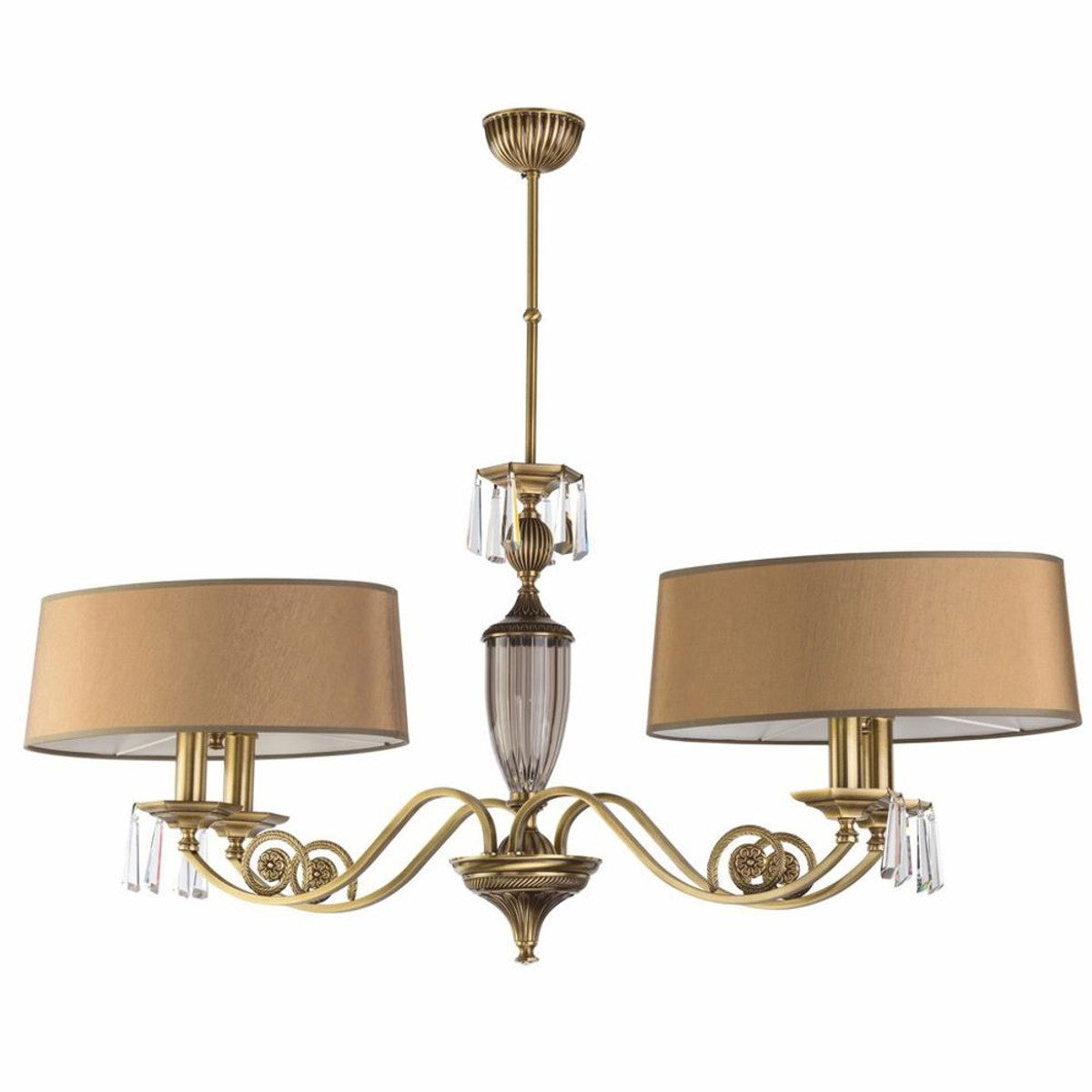 Luxus Barock Kristall Hängeleuchte Messing mit Patina / Braun 101 cm