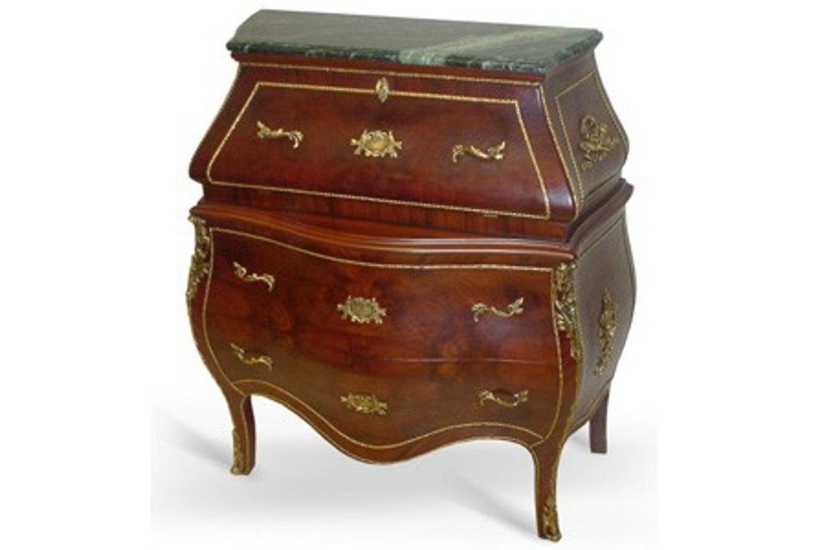 Barock Kommode mit Marmorplatte Mahagoni Braun mit goldenen Metallapplikationen 104 cm - Hotel Collection