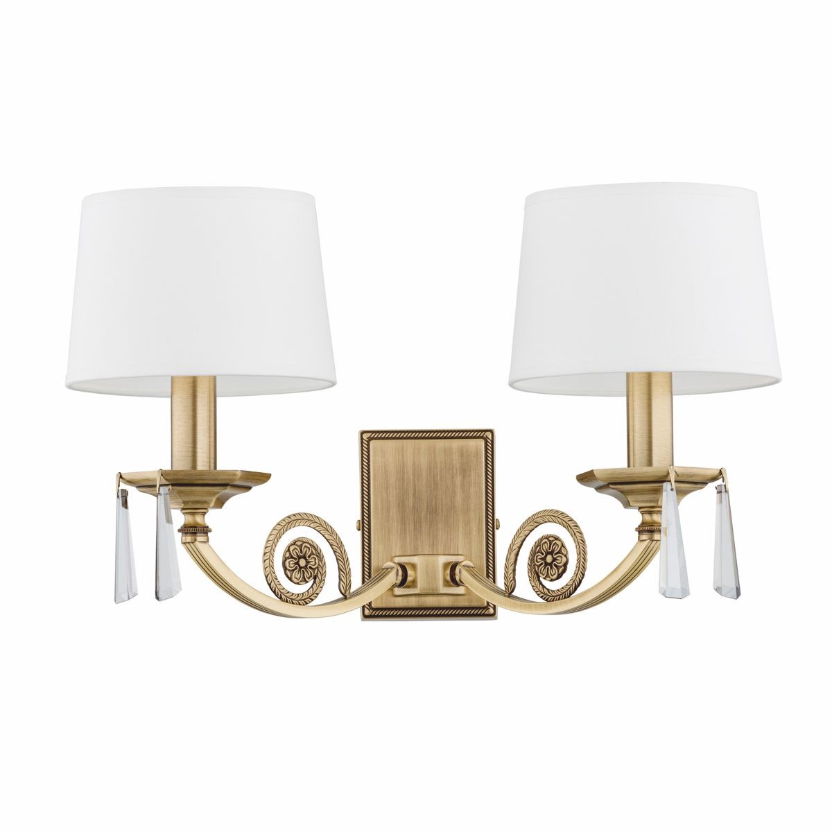 Luxus Barock Kristall Doppel Wandleuchte Messing mit Patina / Weiß 47 cm