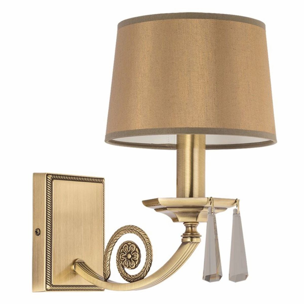 Luxus Barock Kristall Wandleuchte Messing mit Patina / Braun H. 28 cm